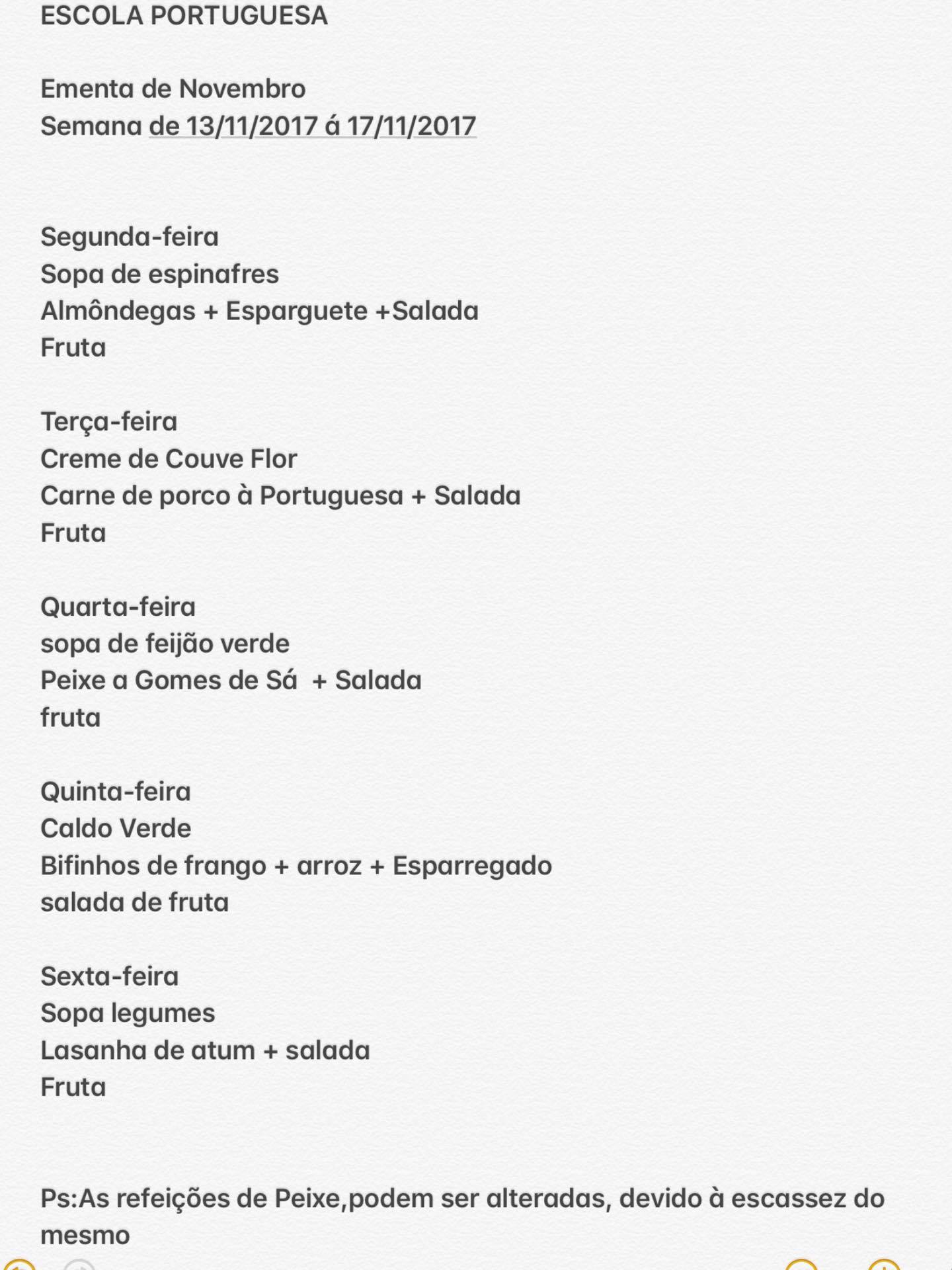 EMENTA DE 13 DE NOVEMBRO A 17 DE NOVEMBRO